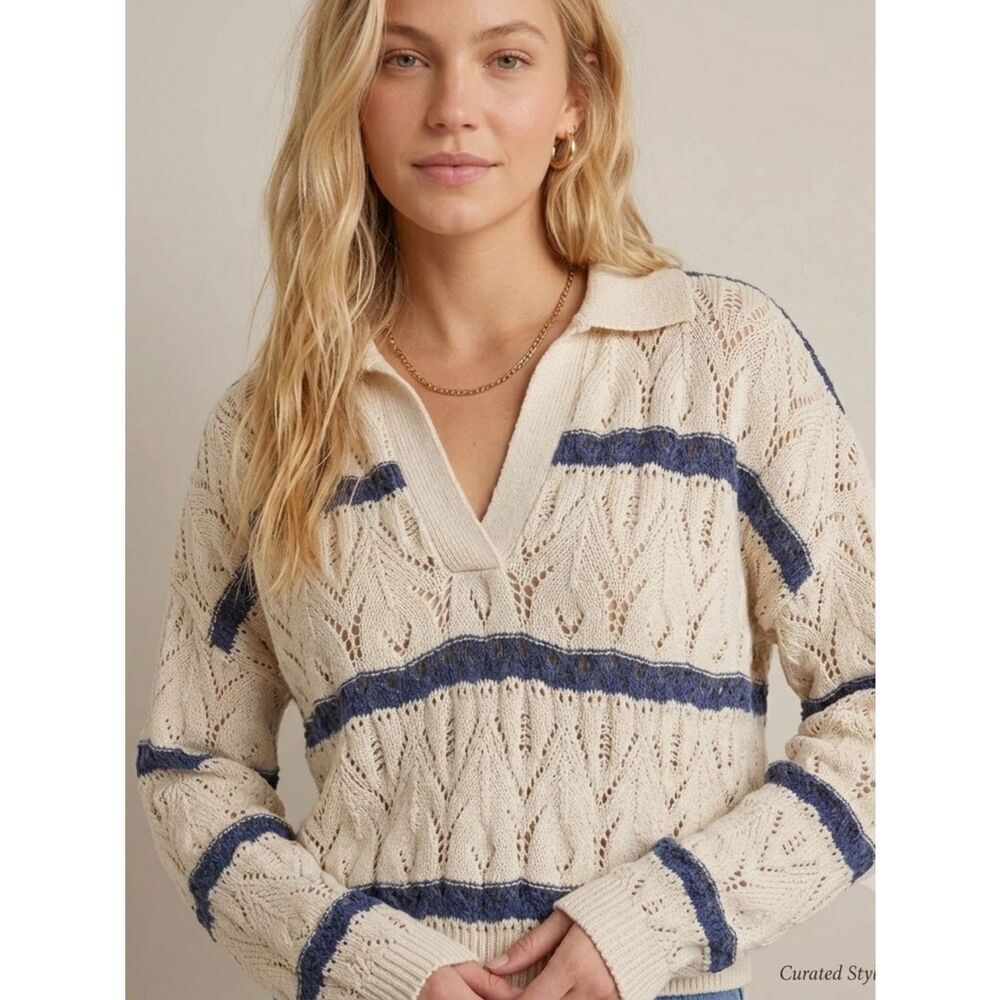 Cream Airy Open-Knit Lightweight Sweater Coastal Cottagecore Beachy Medium